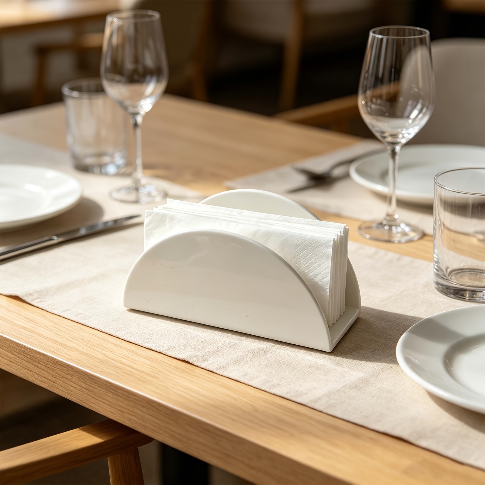 TEMU 1pc Transparent/white/black Acrylic Round Creative Napkin Holder, Vertical Napkin Organizer Suitable For Dining Tables, Restaurants, Kitchens,