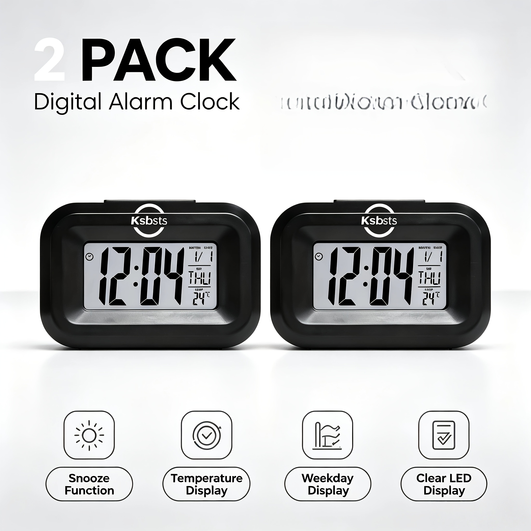 TEMU 2pcs Multifunctional Electronic Alarm Clock, Large Screen Display With Temperature And Humidity, Student Bedroom Bedside Silent Timer, Lazy
