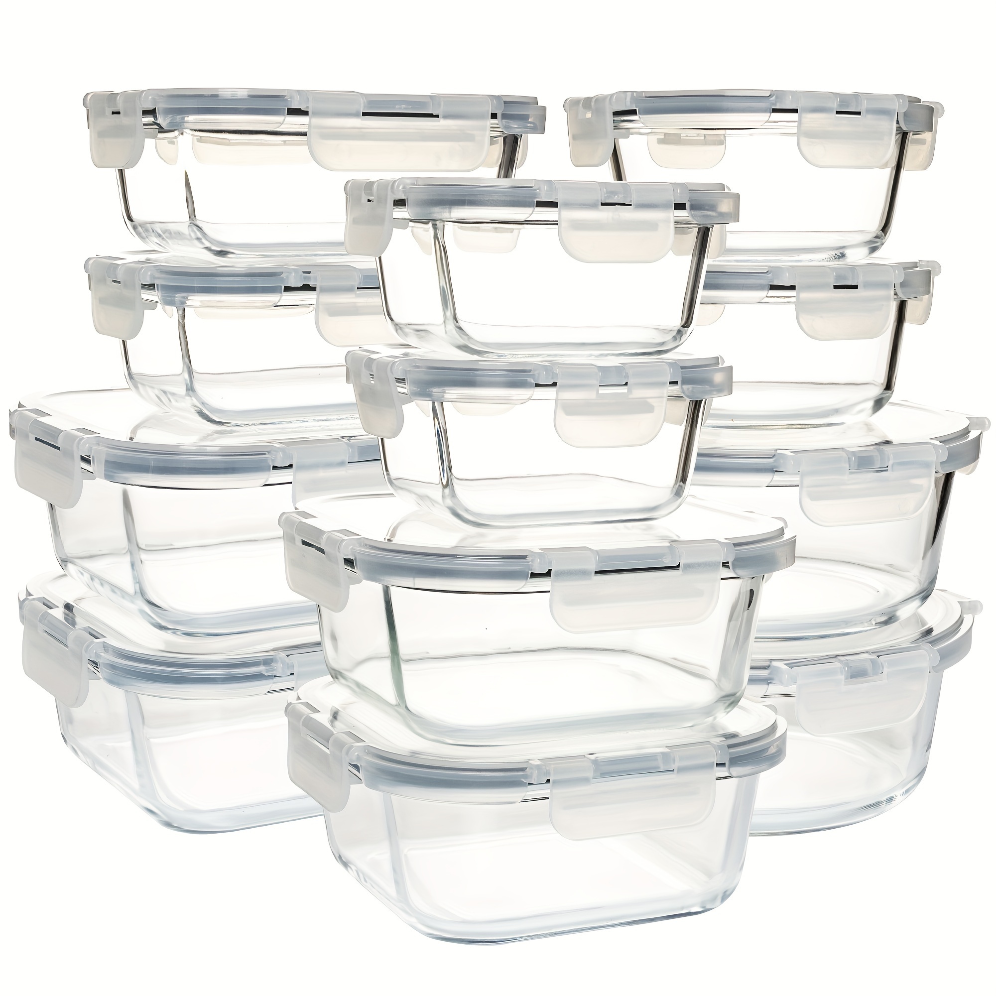 TEMU 12 Pack (12 Bowls + 12 ) Borosilicate Glass Food Storage Containers, Glass Meal Prep, Airtight Bento Boxes With Leak Proof Locking - Microwave, Oven, Freezer And Dishwasher Safe