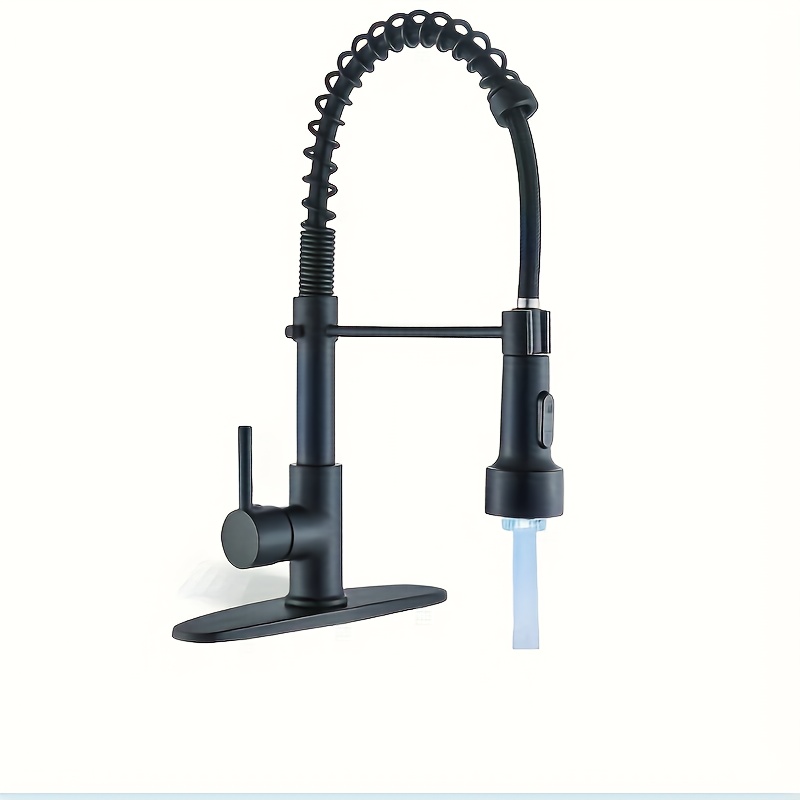 TEMU Kitchen Faucet With Pull Down Sprayer, Brushed Nickel Modern Single Handle Stainless Steel Commercial Spring Sink Faucet, Farmhouse Bar Laundry