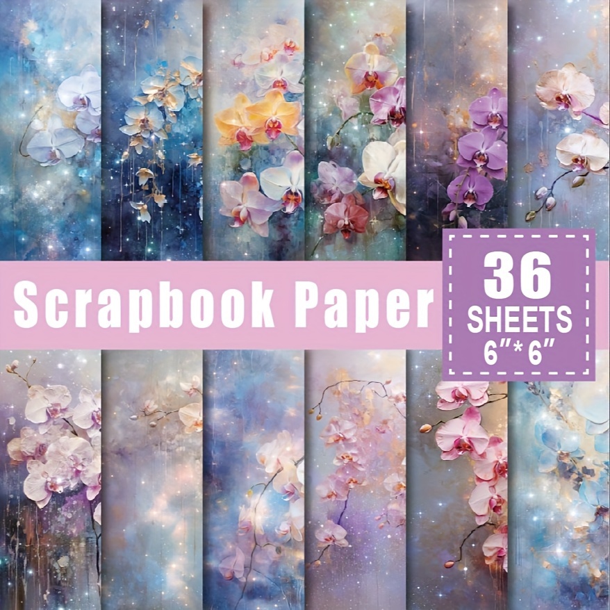 

36pcs Starry Orchid Scrapbook Paper 6x6inch Hand Account Material Scrapbook Decoupage Paper Pad For Crafts Journaling Scrapbook Supplies Gift Wrapping Album Art Decorative Craft Paper