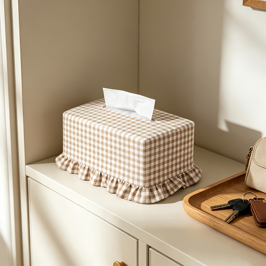 TEMU 1pc Tissue Holder, Red, Blue, Brown, Pink - Red And White Tissue Box And Decorative Square Napkin Holder, Handmade, Reusable Bohemian Napkin