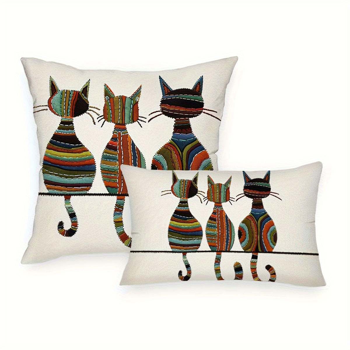 

Vintage Style Cat Linen Blend Throw Pillow Covers, Hand Wash Only, Decorative Woven Cushion Covers With Zipper, Fits Various Room Types - 1pc Set (without Insert)