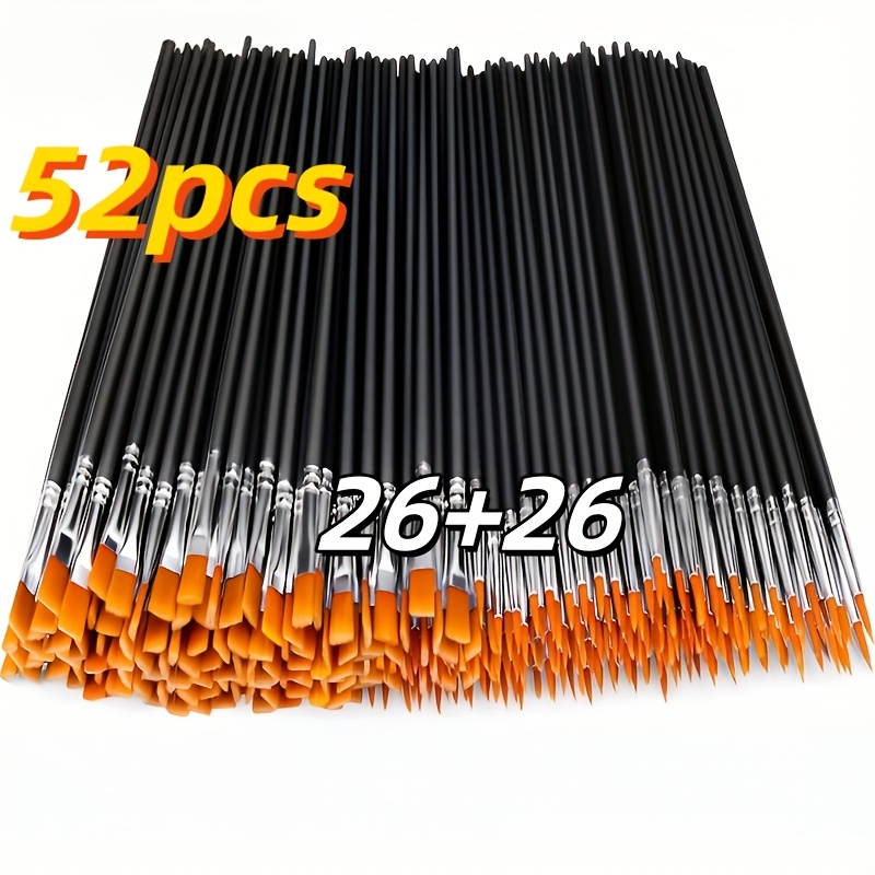 TEMU 52 Black Nylon Brushes, Flat And Round Ends, For Acrylic, Oil Painting, Watercolor, Canvas, Rock, And Nail Art - A Professional Kit For Artists