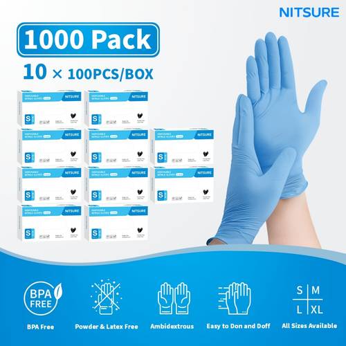 1000 501 201 101pcs pack blue nitrile disposable gloves 5 5mil thickness chemical resistant free designed teams suitable for household cleaning tattooing painting car washing etc