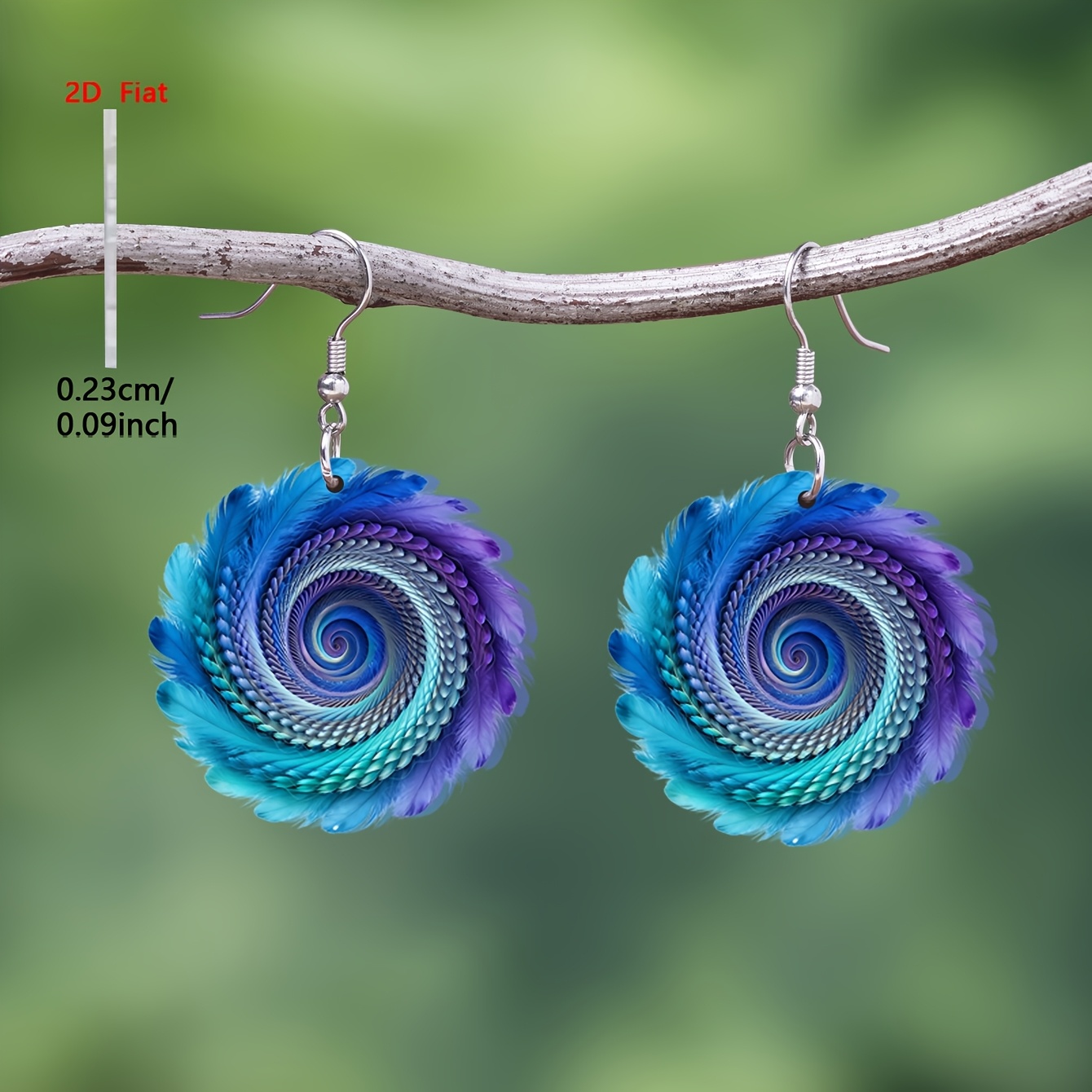 TEMU 2D Plat - Une paire de boucles d'oreilles pendentifs en acrylique avec motif tourbillon de plumes bleu-violet 2D Plat-1Paire, bijoux élégants et