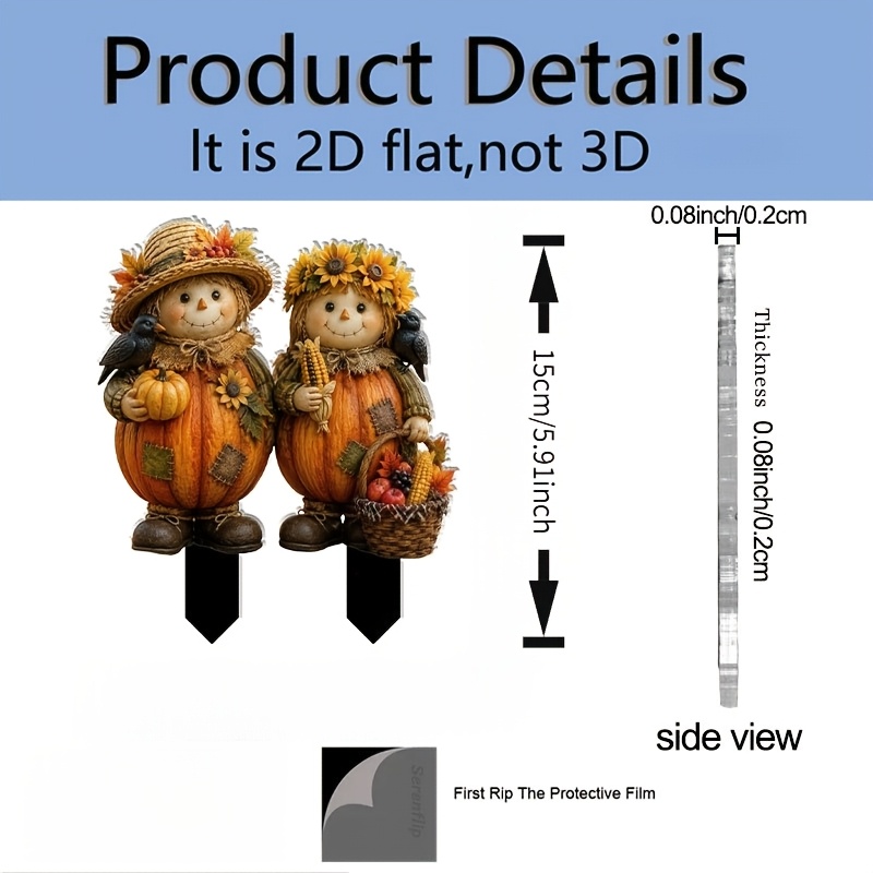 TEMU 2d Flat, [2d Flat] 2d Flat 2d Plane - 1-pack 2d Flat Acrylic Garden Stake With Decorative Pointed Tip, Figure, Featuring Pumpkin, Sunflower, And