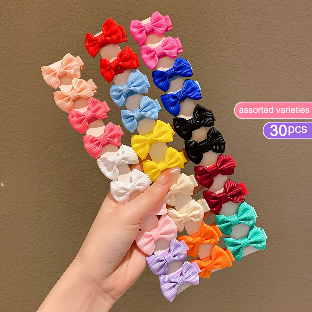 30pcs Cute Colorful Hair Clips, Non-Damaging Polyester Bow Accessories for All Seasons and Casual Attire