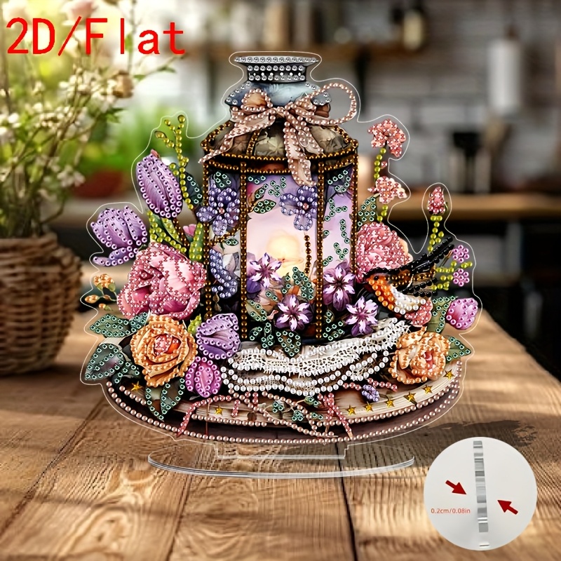 Image of 2d Plane Exquisite Floral Lamp Theme Desktop Decoration, Special-shaped Inlaid Painting Set, Acrylic Home Crafts, Suitable For Home And Office Desktop Ornaments, Essential Holiday Gifts