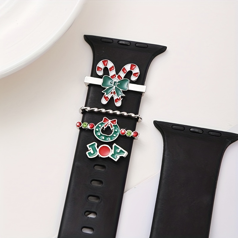 TEMU A Set Of 4 Christmas Watch Band Decoration Rings, Made Of Alloy, Decorated In Of Christmas Crutches Or Christmas Wreaths, Suitable For /huawei/