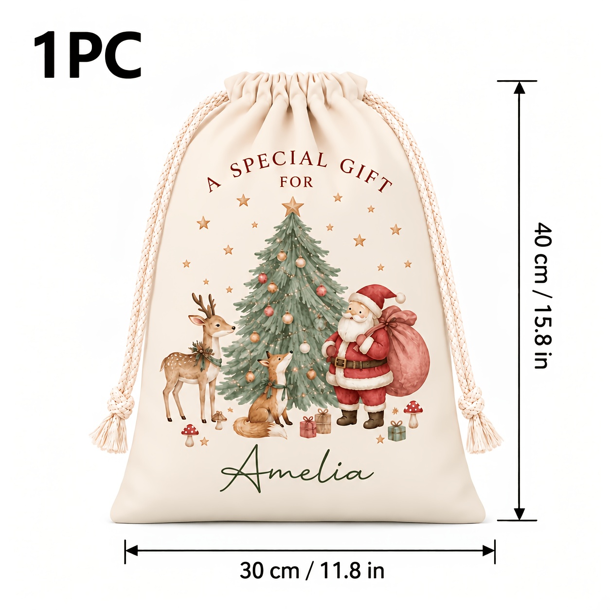 TEMU Grands sacs cadeaux de Noël personnalisés avec nom/texte, adaptés avec imprimés de et de , fermeture à cordon de serrage - Étiquetage nom/texte