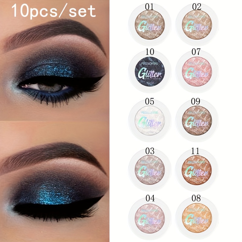 TEMU 10pcs/ Set Eyeshadow Eye Shadow Palette Lasting Sequins Potatoes Texture Shimmer Glitter Monochrome Eyes Makeup