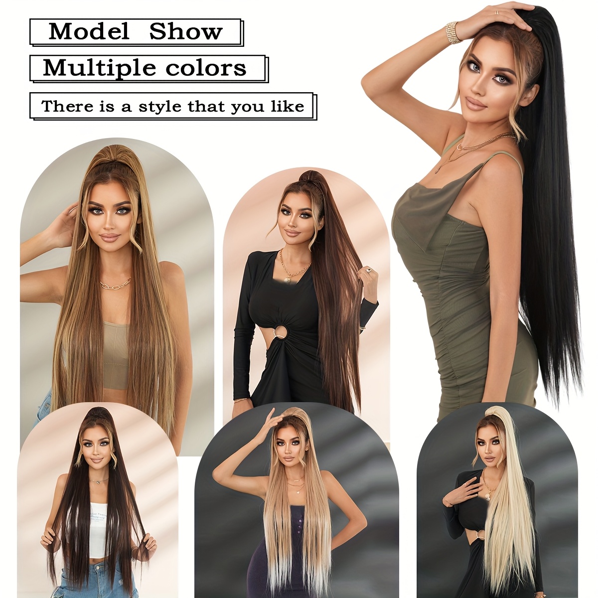 38 inch ombre white to light brown ponytail extension heat resistant synthetic hair for   for daily wear parties details 8