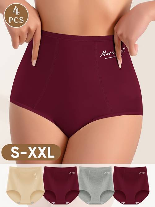 of 4 high waist seamless no show anti roll anti curling waist cinching lifting underwear burgundy and black combination for a more elegant look front double sided 95 natural breathable