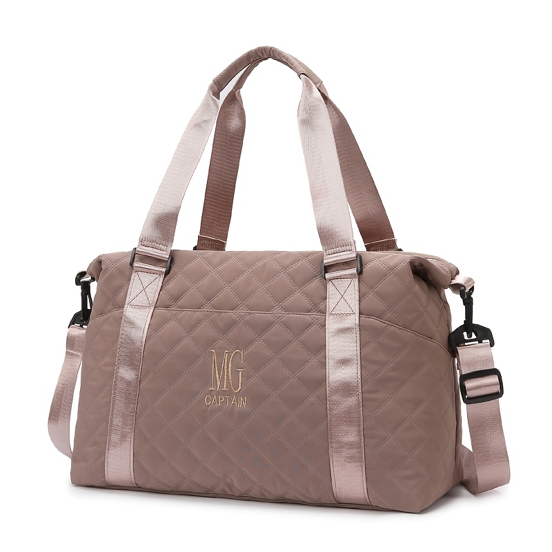 Large Capacity Argyle Pattern Travel Duffel Bag, Solid Color Luggage Bag, Portable Overnight Bag