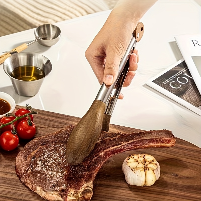 12 inch bbq walnut stainless steel sliding lockable grill tongs for buffet salad bread pairing outdoor and kitchen grilling tools hallowmas christmas Product details 4