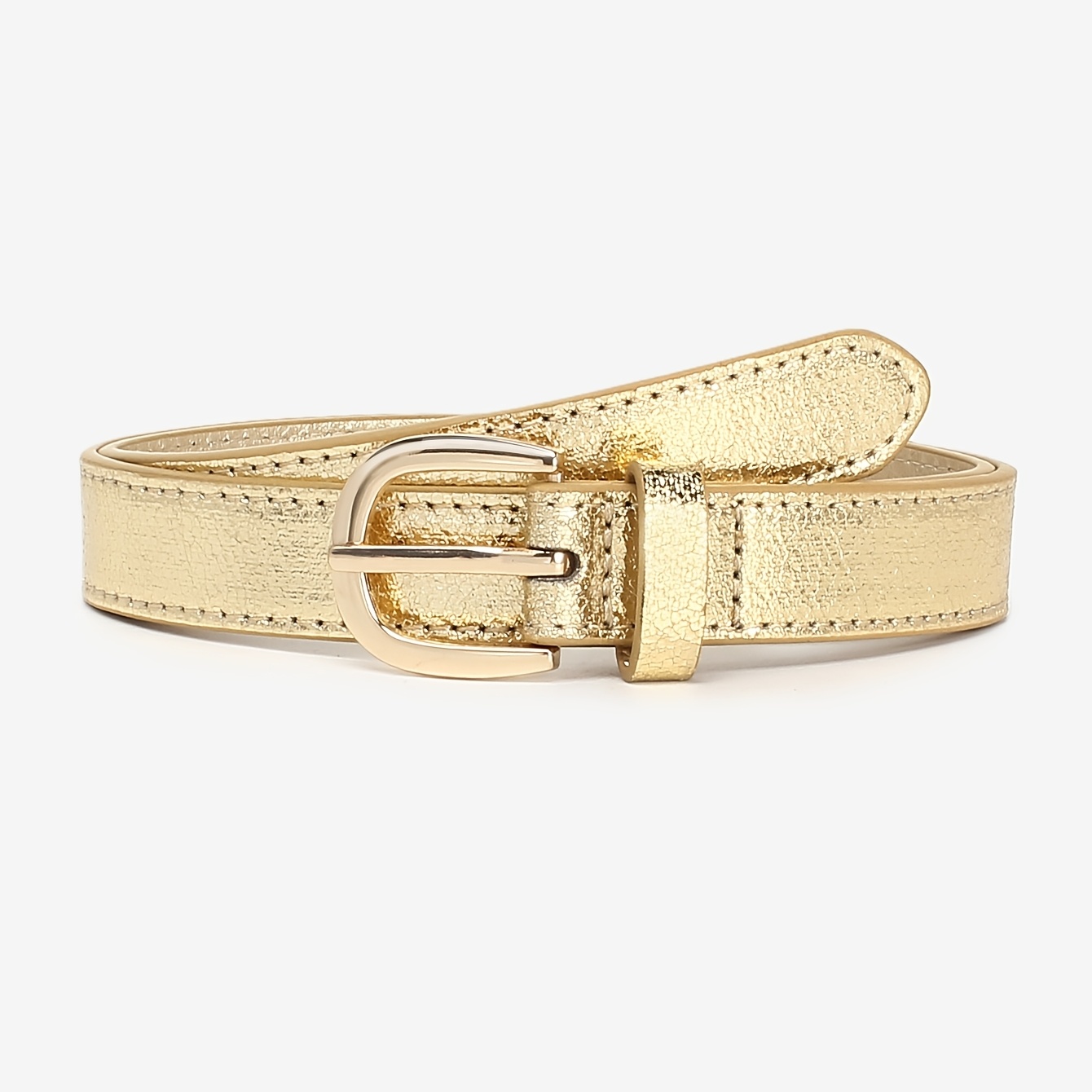 TEMU 1pc Metallic Buckle Waist Belt, Classic Solid Color Belt, Elegant Vintage Style, Decorative Waist Strap For Dresses, Coats, Pants, Outfit