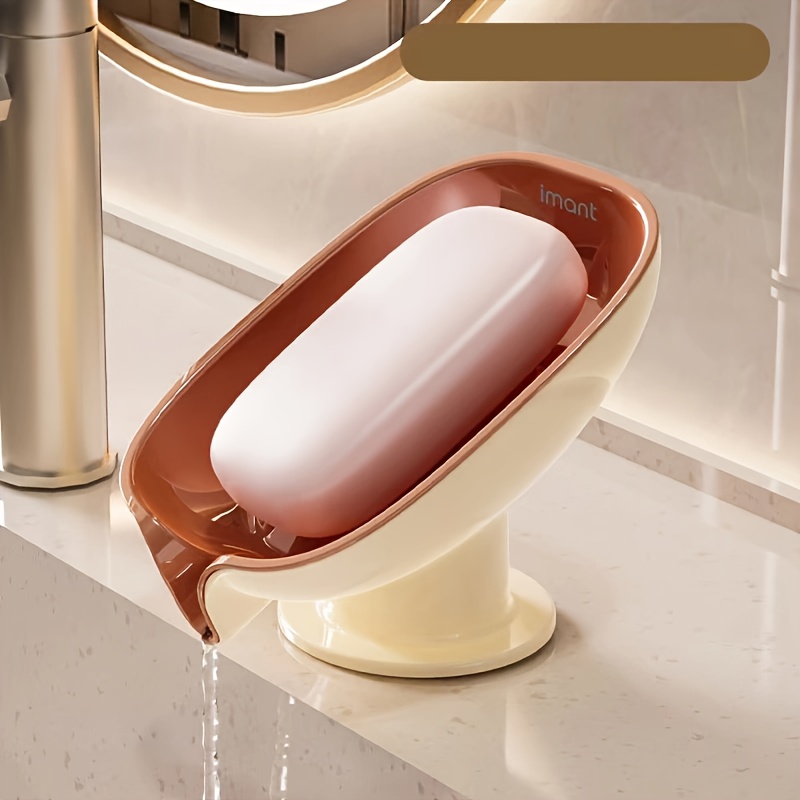 

1pc Luxury Plastic Soap Holder With Drainage, Oval Shape, Suction Cup Bathroom Soap Tray For Countertop, No-drill Wall Mounted Soap Dish For Home Restroom Decor