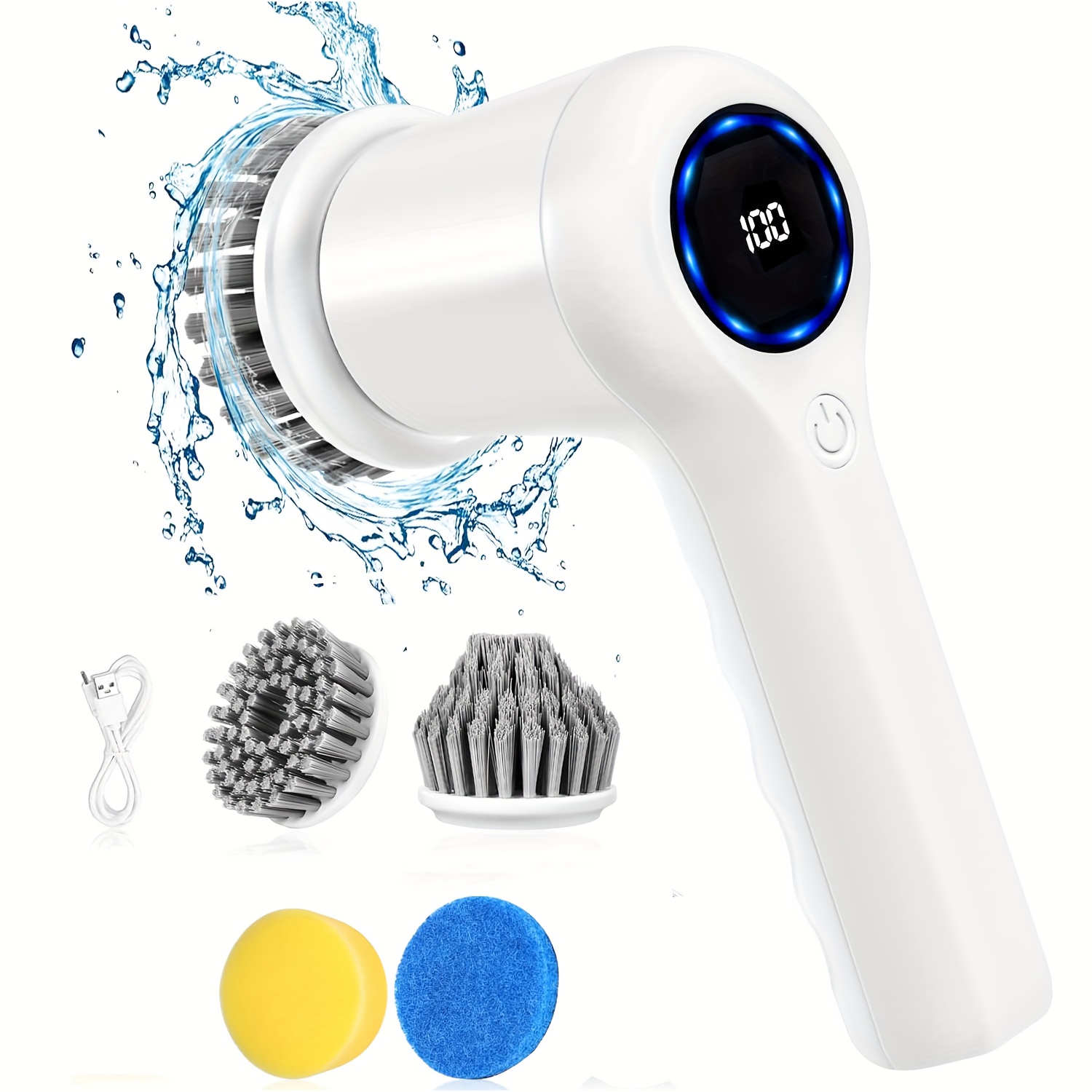 

Electric Handheld Spin Scrubber, Electric Spin Scrubber, Power Scrubber Cordless Electric Shower Scrubber With Digital Display And 3 Replaceable Heads, Scrubber For Cleaning Shower/grout/tub/stove