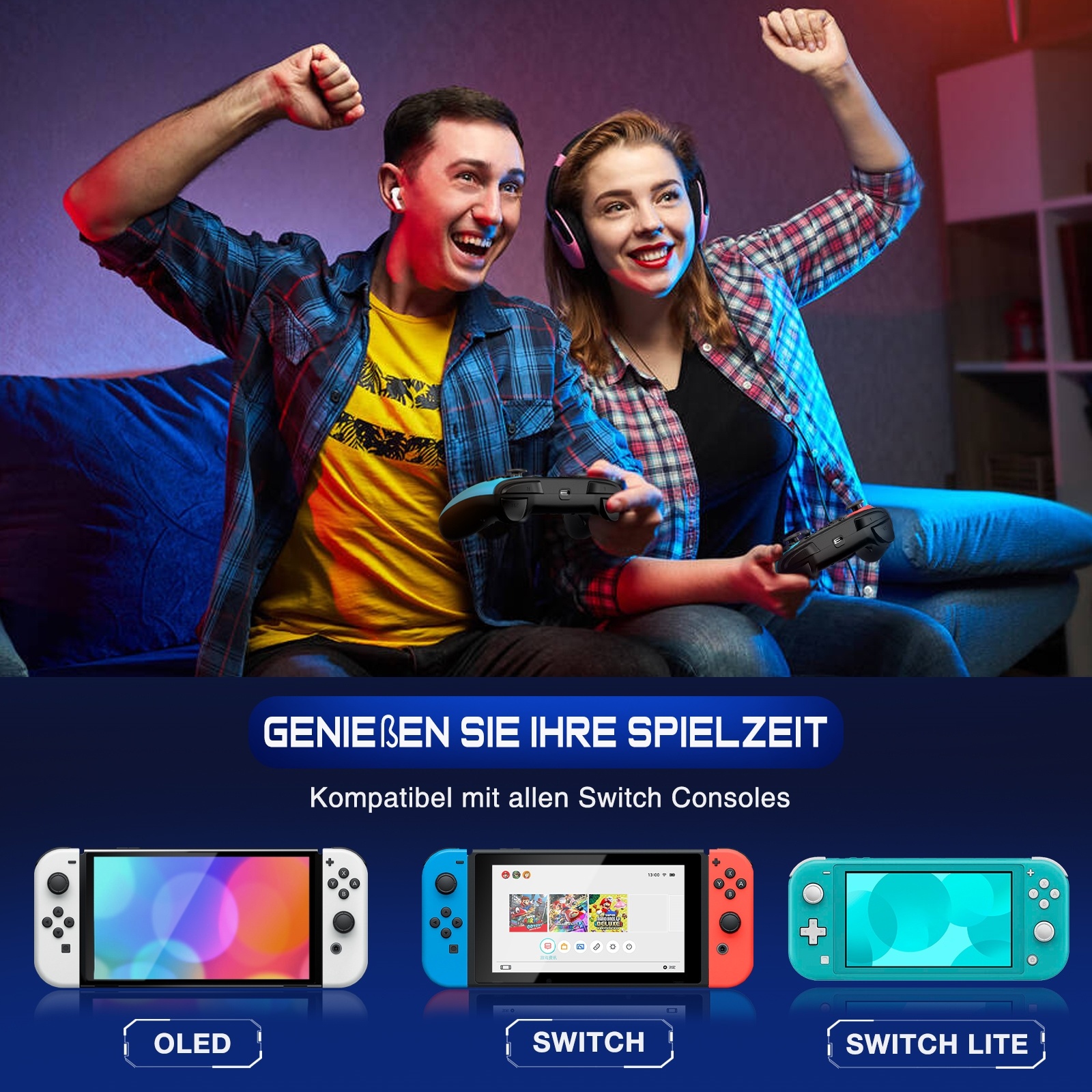 Wireless Controller For Switch Lite/OLED, Wireless Works With IOS/Android/PC With RGB Lighting, Programmable, TURBO & Wakeup Gamepad