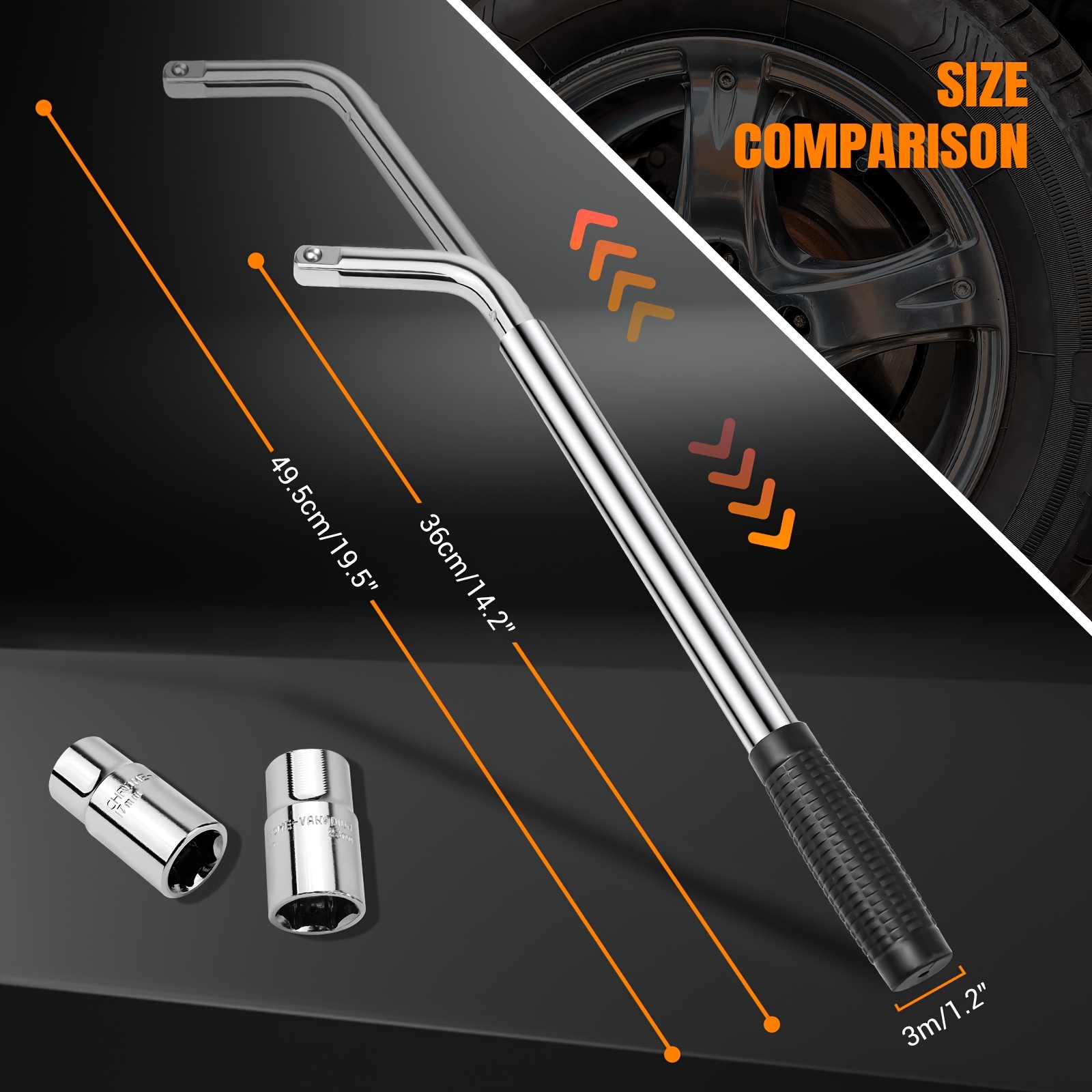 TEMU Emergency Wrench Set Wrench (17/19mm) & (21/23mm) Brace Extendable Wheel Socket Tyre, Universal Car Lug Wrench Car Wheel Tire Change Tools