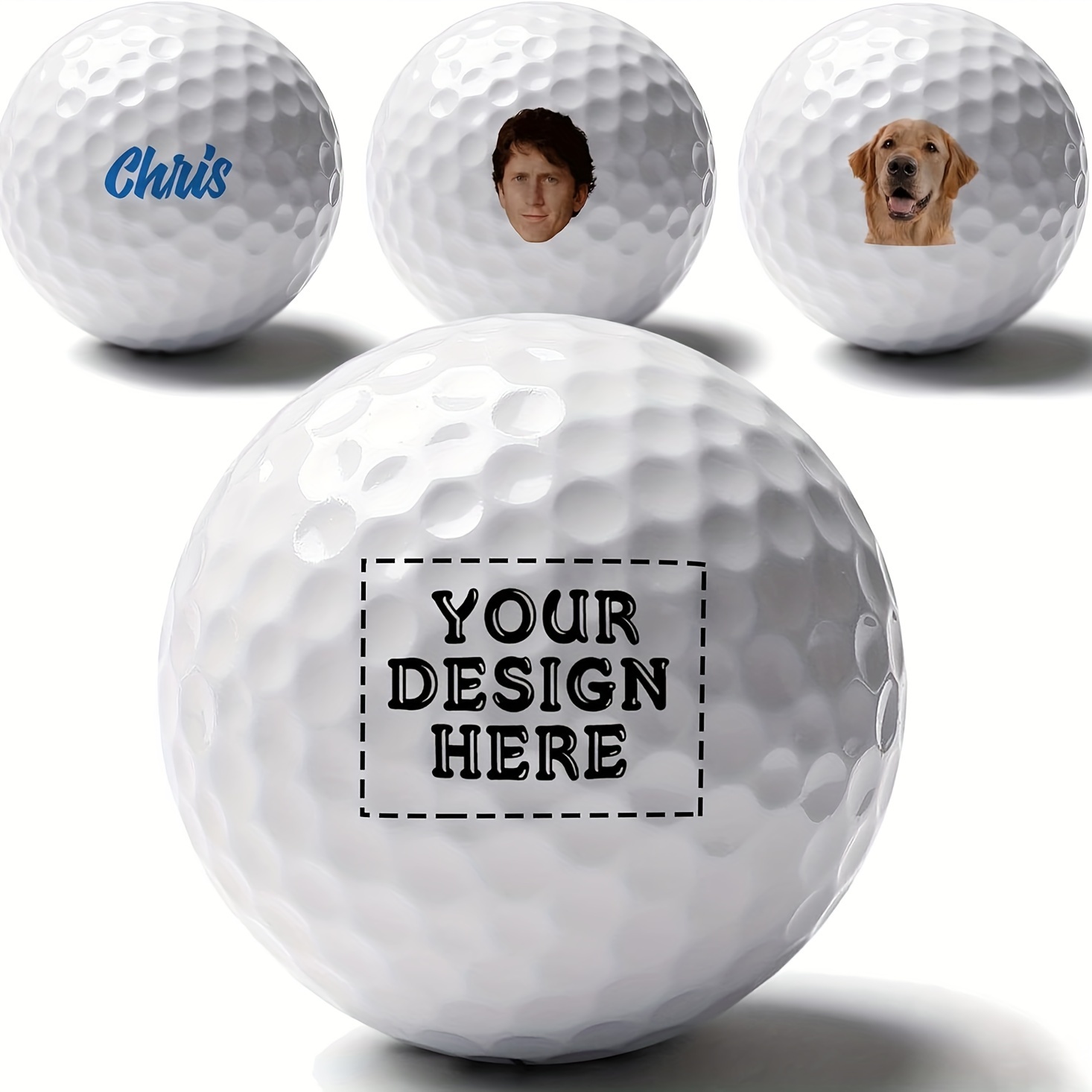 

Customizable Men's Golf Balls - Personalize With Your Text Or Logo, Perfect & Enthusiasts - Rubber, White