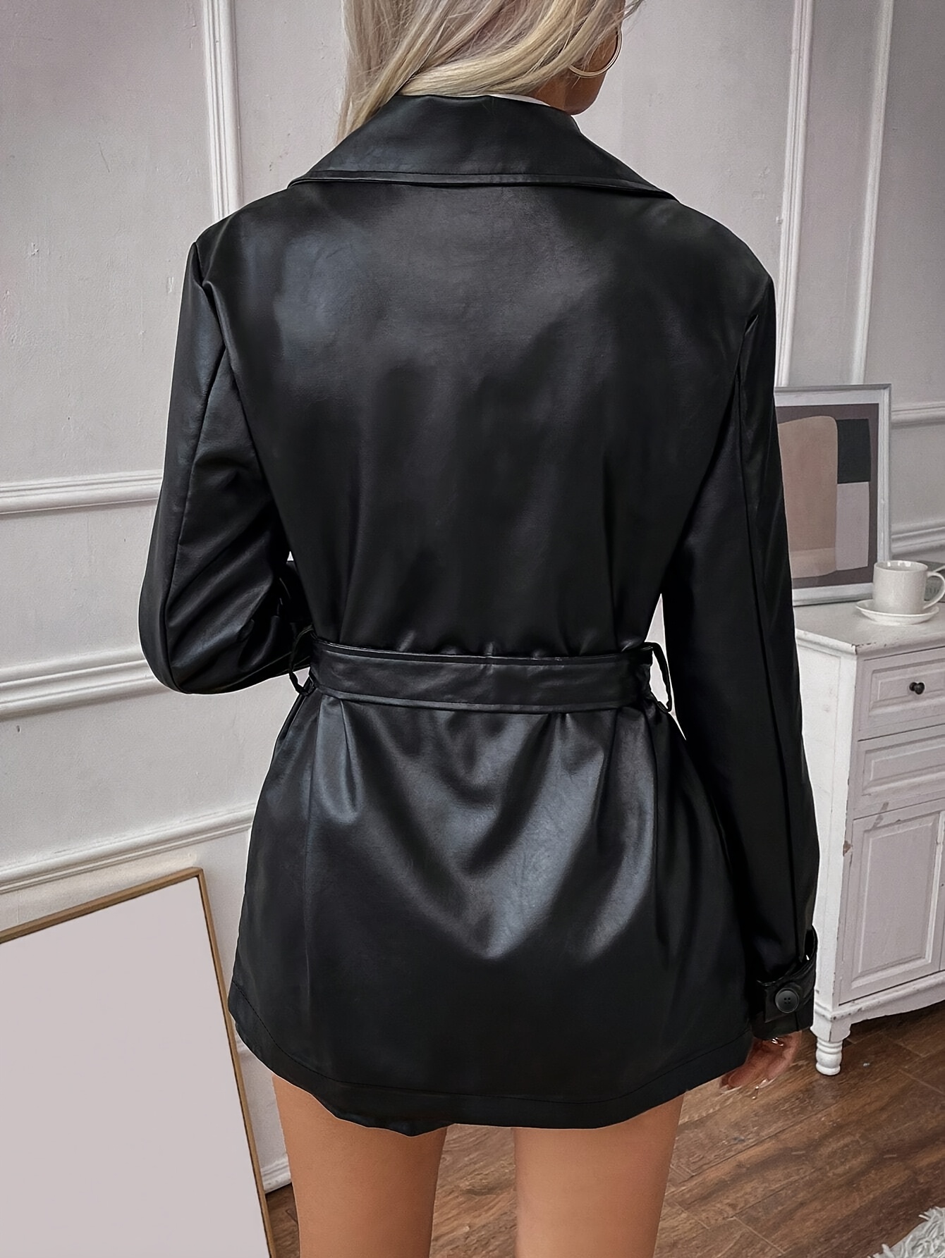 Abrigo de gabardina de cuero con cinturón para mujer chaqueta de  moda de otoño y con largas y cintura con cintur