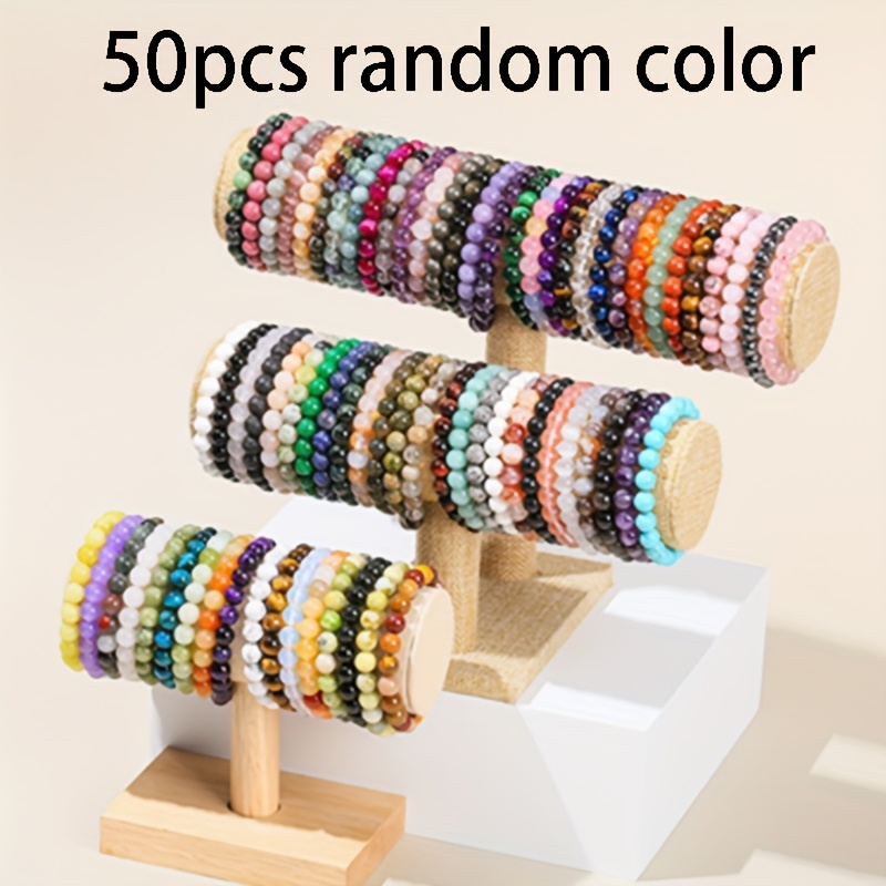 Image of 50pcs Random Color Mixed Glass Beaded Bracelets For Stretch Beaded Bracelet Set Stackable Colorful Glass Bead Bracelets Fashion Boho Style Jewelry Daily Wear Party Wedding Gifts For Ladies