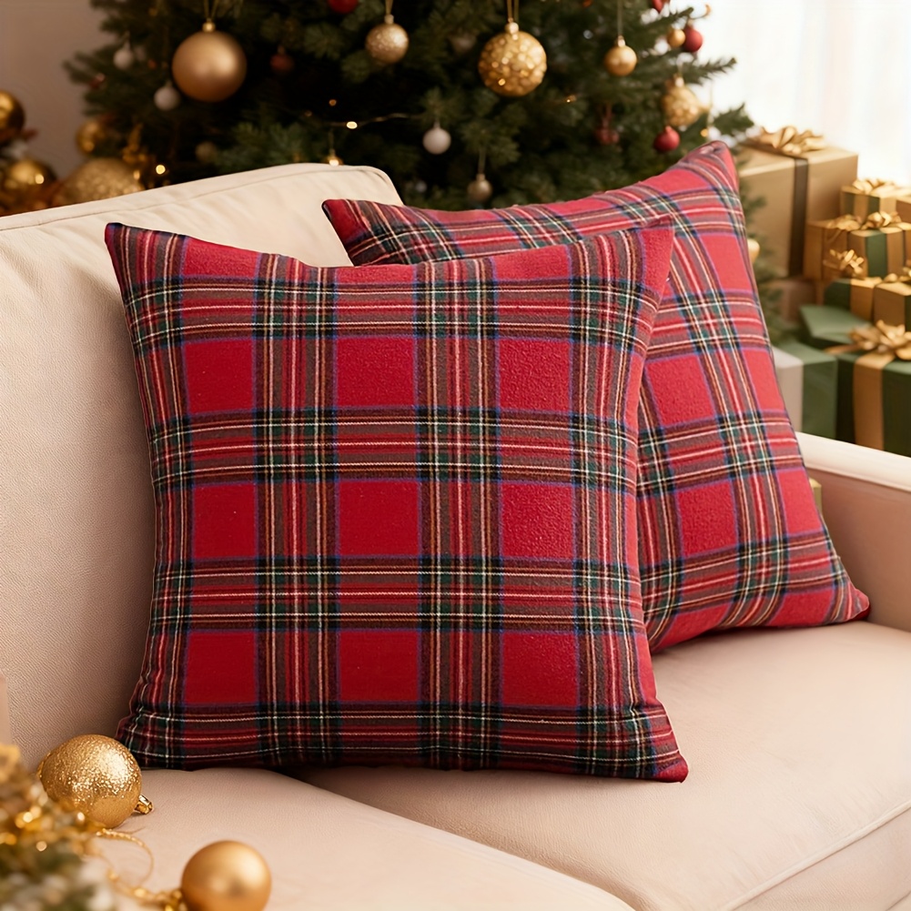 TEMU 2 pezzi, Copricuscini Decorativi Natalizi a Quadri per la Casa, 12In X 20In, 18In X 18In, Copricuscini Tartan Scozzesi Morbidi ed Estetici