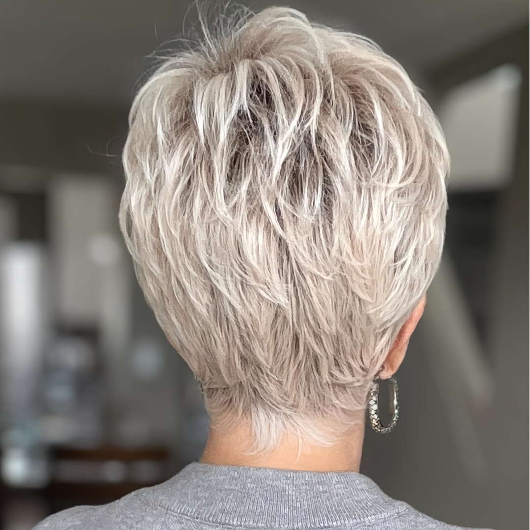 TEMU 100% Brazilian Human Hair Wig For Women - 6 Inch Grey Cut With Highlights, 150% Density , Machine-made Straight Hairpiece With Soft Waves | Look For Daily Wear, Concerts & Sensitive Scalp (no