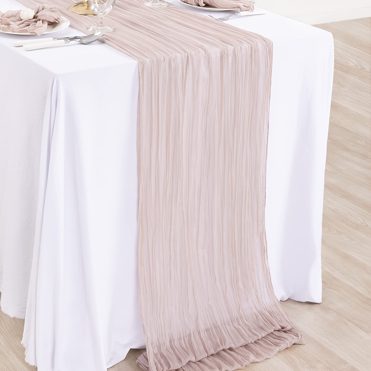 

1pc Bohemian Rustic Sage Green & Cheesecloth Table Runner - Elegant Polyester Rectangle For Weddings, Easter, Summer Decor, And Dining Table Settings, Multiple Sizes