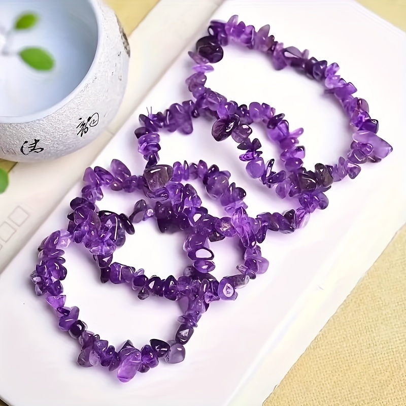 

3pcs Natural Amethyst Bracelets, Irregular Crushed Stone Stretch Jewelry, Bohemian Style, Ideal Gift For Girlfriend & Mother, Diy Beaded Jewelry Accessories, Art Craft Supplies