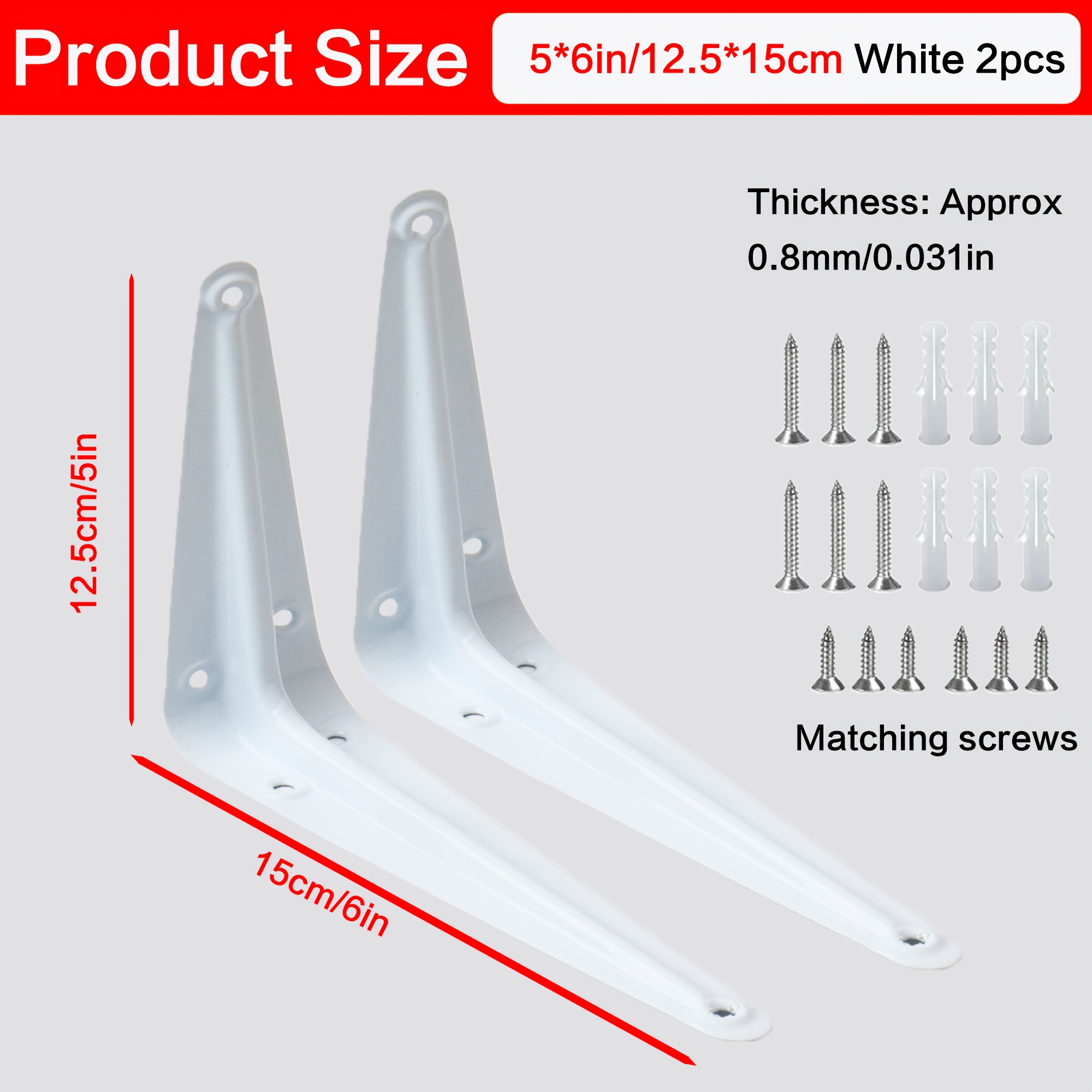 TEMU 2pcs, Shelf Bracket White Black Metal Triangle 90 Degree Angle Connector Shelf Bracket With Screws For Kitchen, Office And Storage Racks