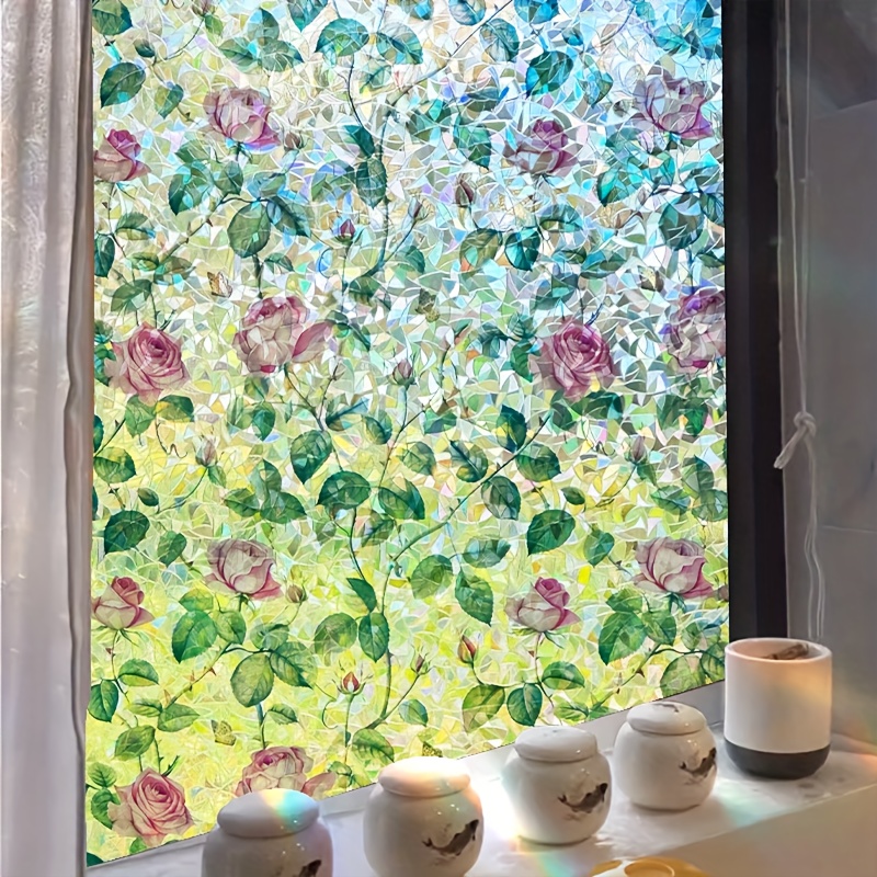 Image of Vintage Stained Glass Rose Window Film, 2 Sizes , Light And Shadow Effect, Protection For Balcony Doors And Windows, Pet Material Film