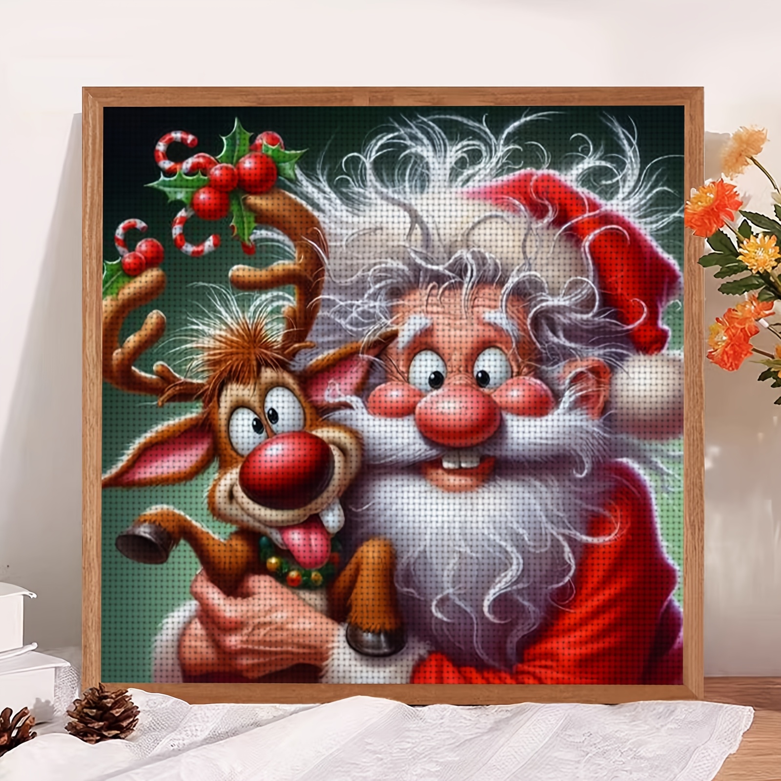 Cross Stitch Kit, Santa Claus with Reindeer Pattern for Beginners
