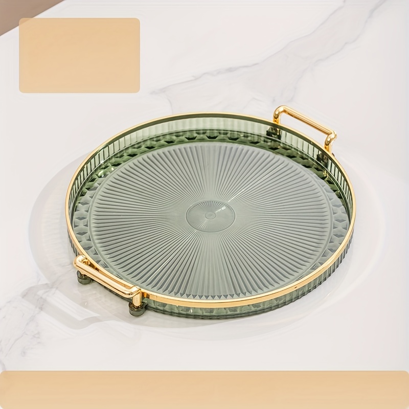 1pc vintage double handled round tray not for food contact decorative tray desktop   storage tray organizing   tray living room decorative ornament wedding table display plate hand carved art tray home soft   photo
