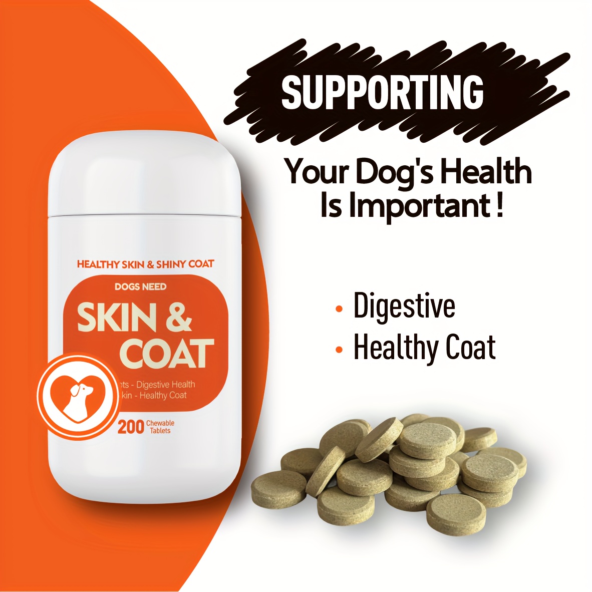TEMU Itching Skin For Dogs, Probiotics For Health, For Dogs, Supplement For Dogs With Nutritional Needs, Skin Coat, Shedding, Support Healthy Shiny Hair, 200 Tablets