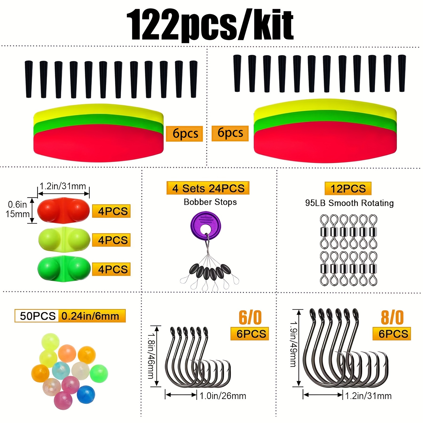 Image of Dovesun 122pcs Catfish Rig Making Kit Catfishing Rig Accessories, Catfish Tackle With Fishing Hook Swivels Peg Float Rattle Bobber Stoppers Fishing Bells Spinners