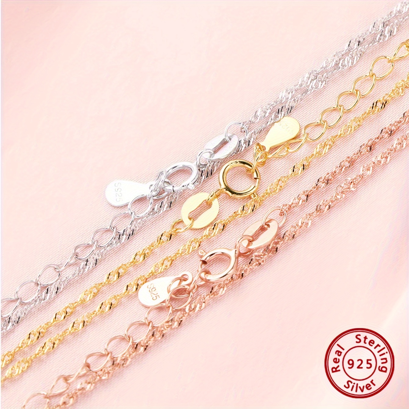 

925 Sterling Silver Chain Necklace Elegant Style Water Wave Chain Twist Chain Necklace Casual Wear Jewelry Gifts For Women