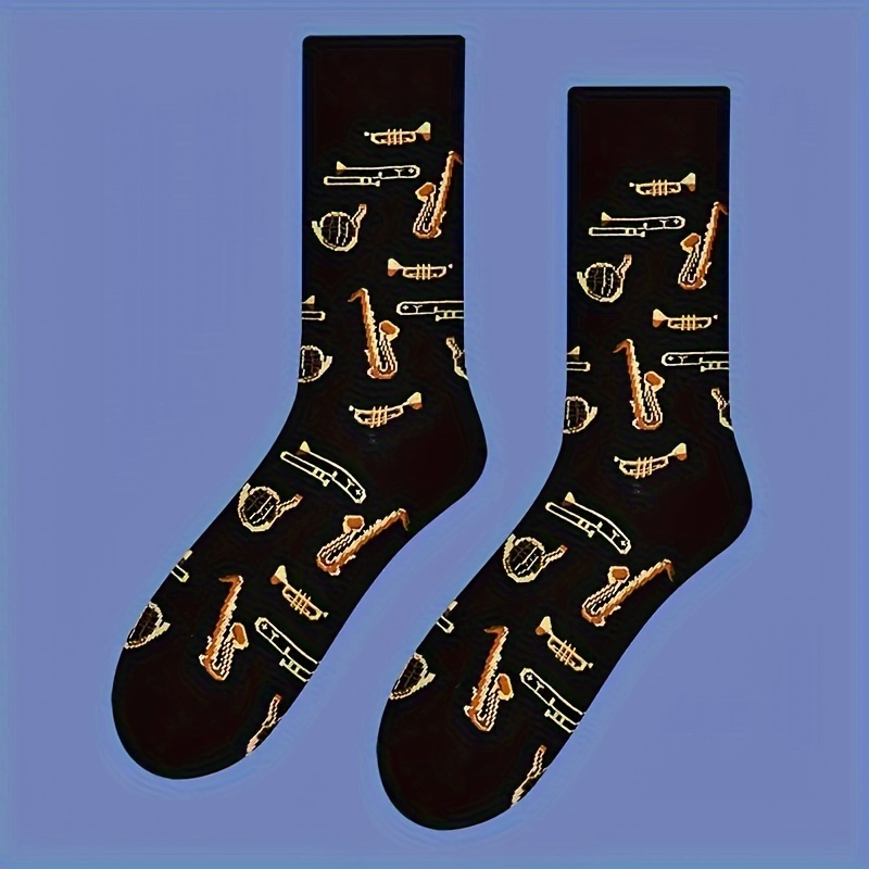 

1/ Of Cartoon Musical Instrument Pattern Long Socks, Men's And Women's Trendy And Socks