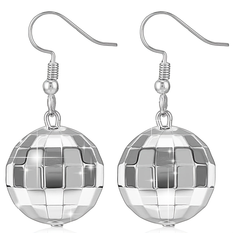 Image of 2pcs Disco Ball Earrings For Women 70s Earrings Silvery Ball Earrings Women Disco Accessories Dangle Earring Vintage Earrings For Dance Party Disco Party Costume Accessories