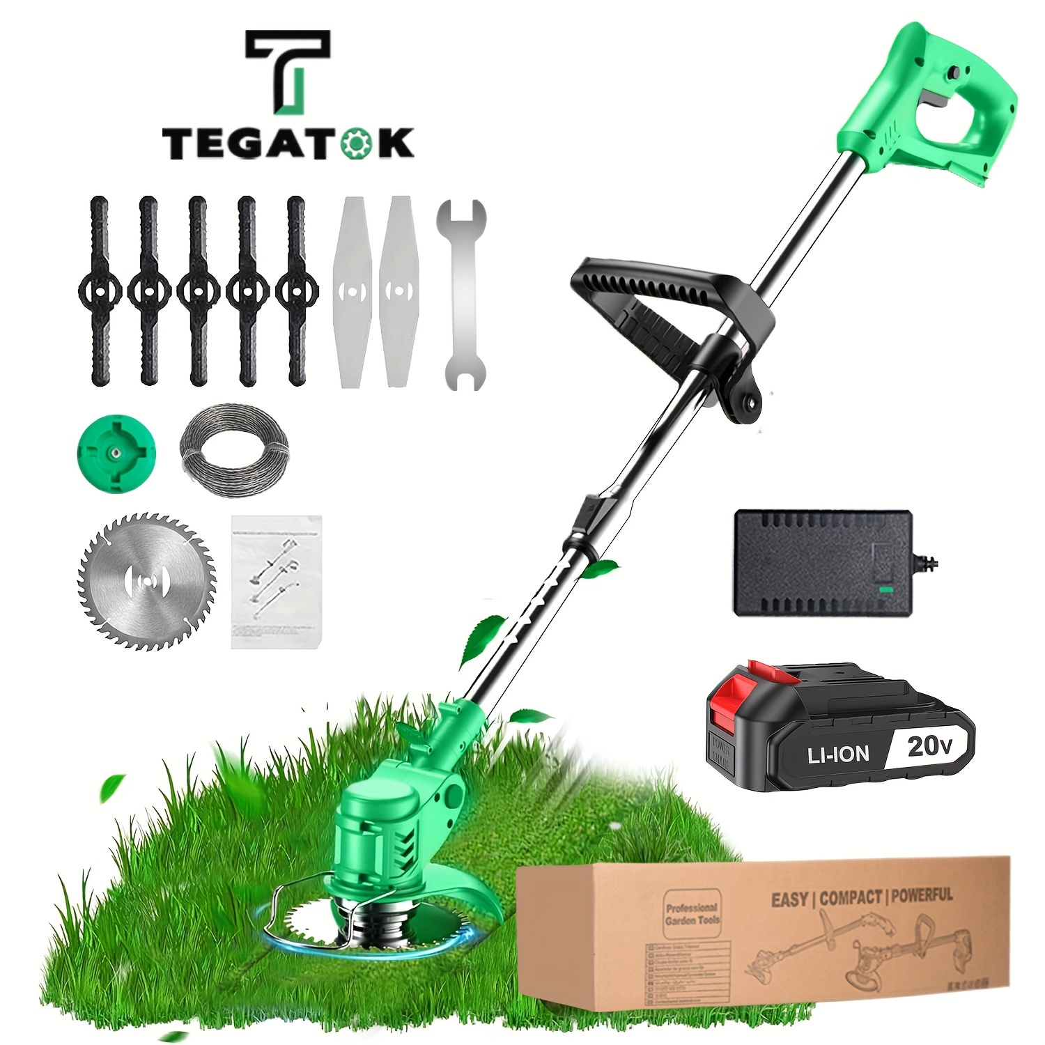 

Tegatok Battery Powered, 4-in-1 Home Cordless Electric , And 2 X 2.0ah Li-ion Batteries, Retractable And Foldable String Trimmer, Edger Lawn Tool For Yard, Lawn, Garden