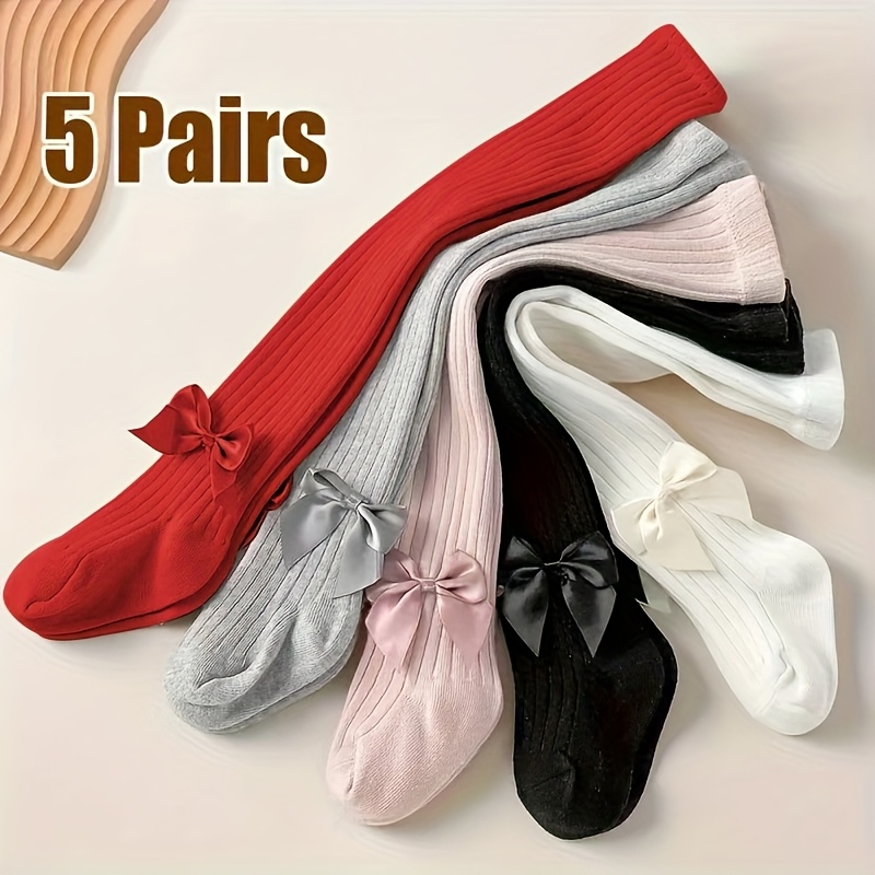TEMU 5pcs Fashion Children's Bow Pantyhose: Comfortable Stretch Fabric, Colorful Style, , Casual Wear Are Suitable, Brand New !leggings For Girls,