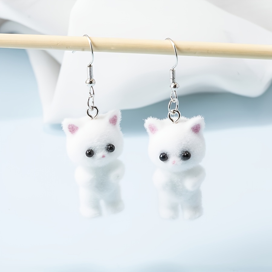 2pcs Cute Resin Plush 3d Cat Earrings Cartoon Animal Earrings Festive Party Gifts Women's Decorative Earrings