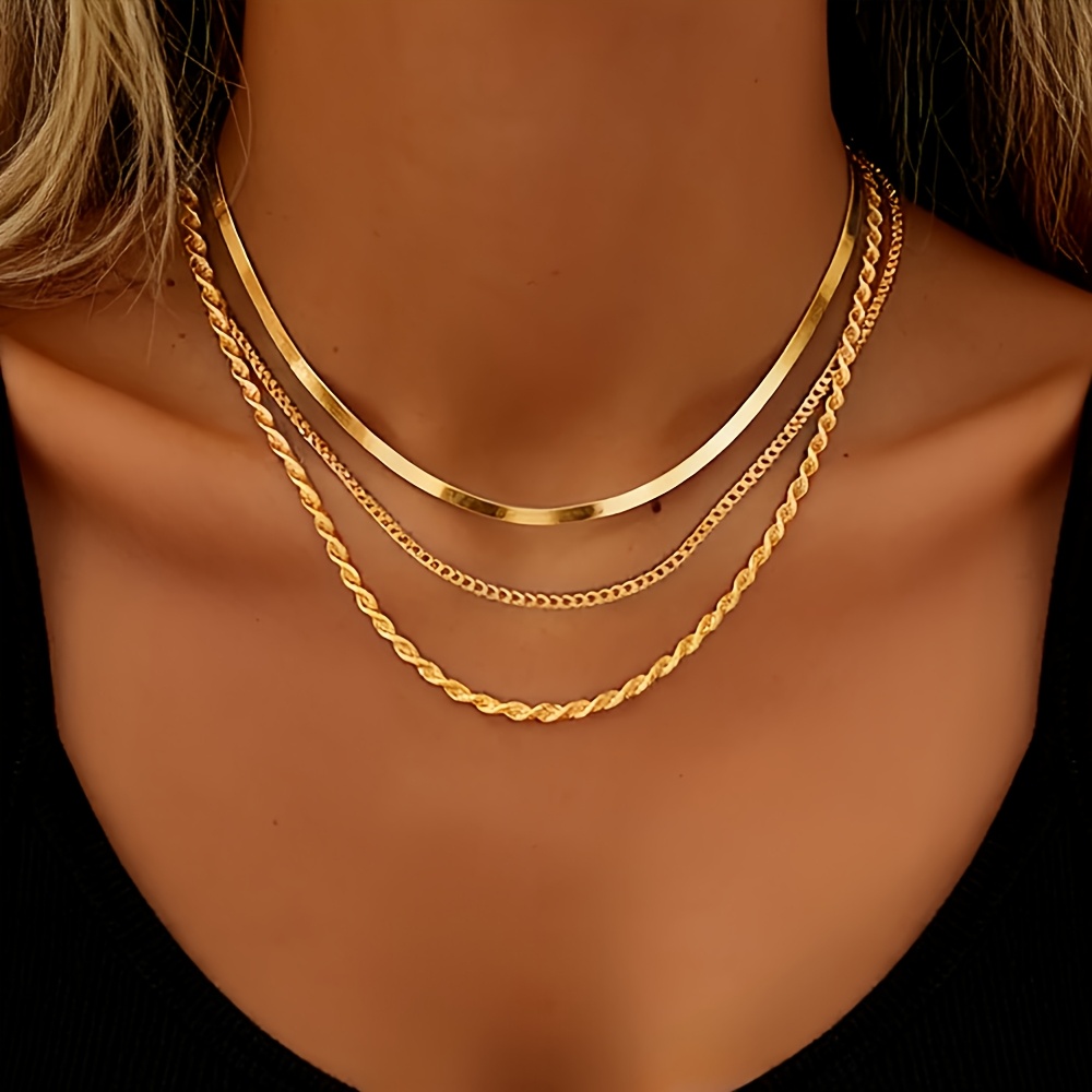 item picture womens golden stainless steel layered necklace multi layer minimalist   shiny stackable chains for daily wear parties year round versatile gift suitable for women