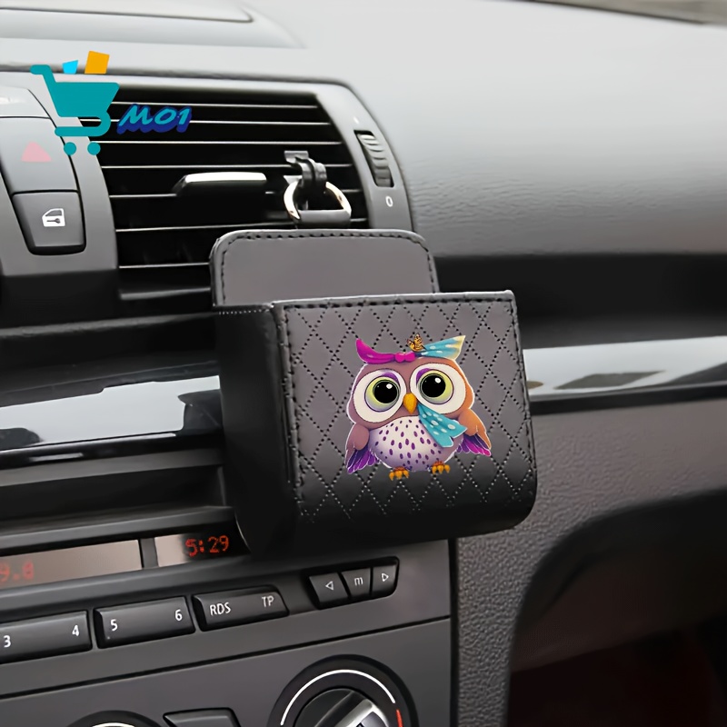 TEMU 1pc Colorful Owl With Polka Dot Scarf Pattern Print Car Air Vent Hanging Storage Bag Glasses Cards And Small Accessories Storage Bag Halloween