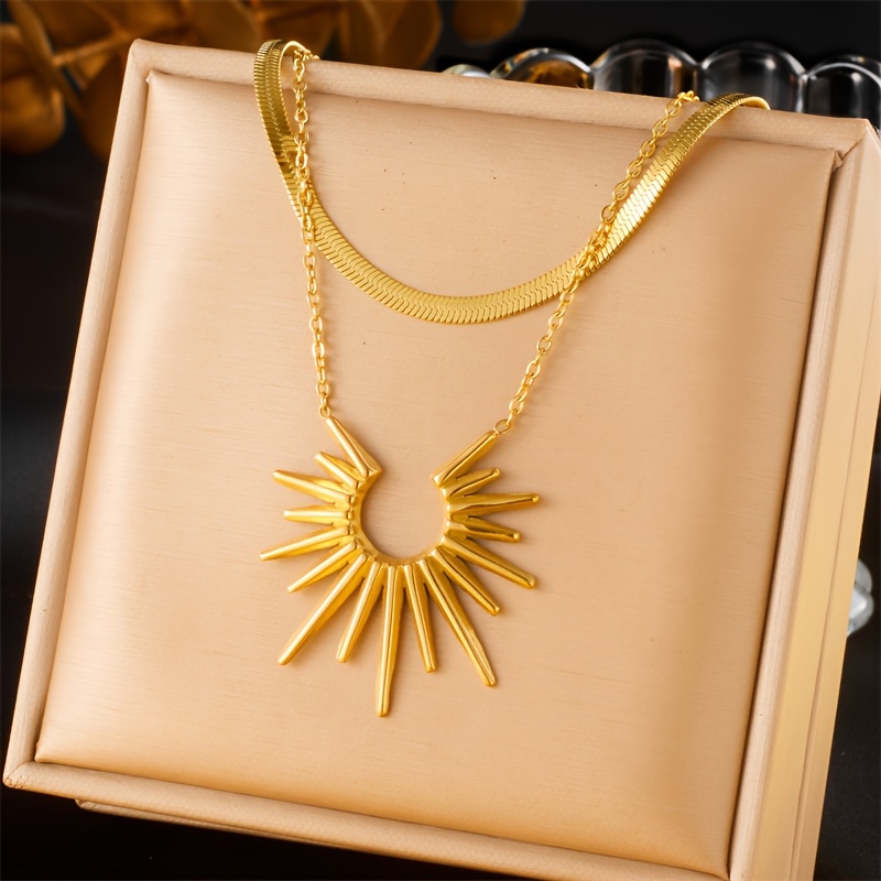 

Vintage Simple Stainless Steel Sunburst Pendant Choker Necklace, No Plating, Versatile & Non-fading Collarbone Chain For All Seasons, Ideal For Daily Wear & Parties