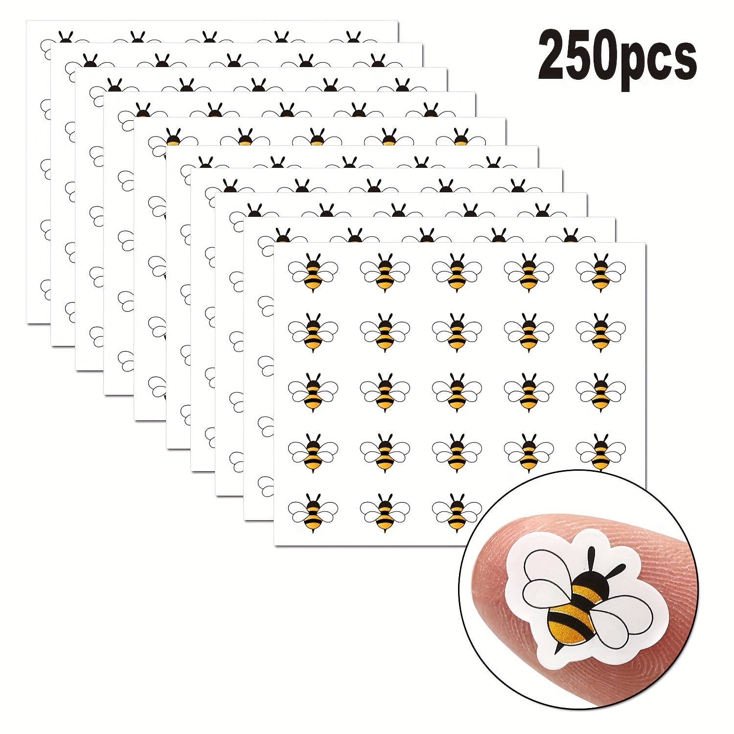 Image of 250pcs/pack, Stickers, Yellow Bass Bee Small Decal Self-adhesive Sticker, Suitable For Holiday Envelopes Gifts Diy Supplies Decorative Stickers