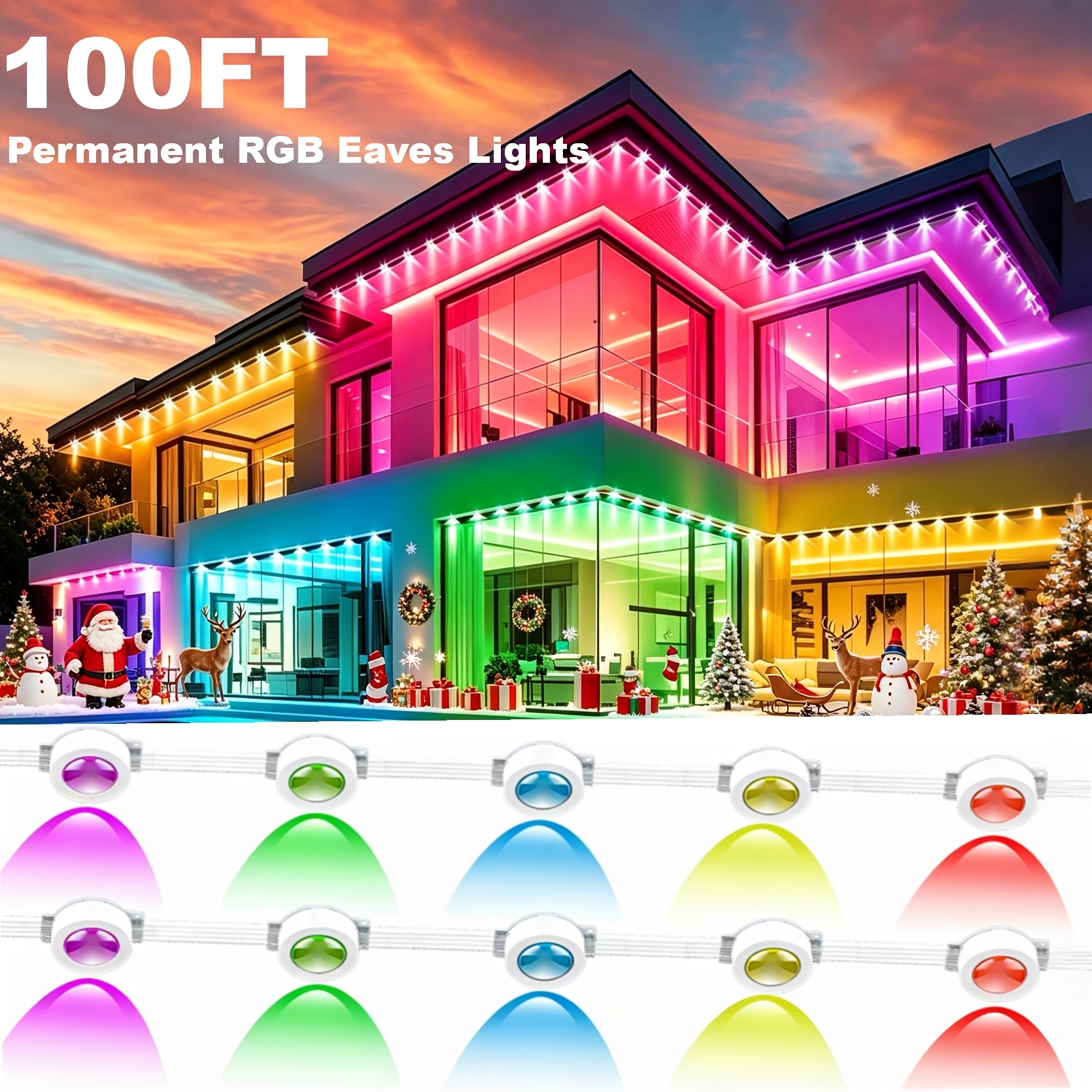 TEMU 100ft Permanent Outdoor Lights, Rgb Eave Lights, Ip68 Waterproof Outdoor Eave Lights, For Outdoor Decoration, Garden Decoration, Homes, Parties,