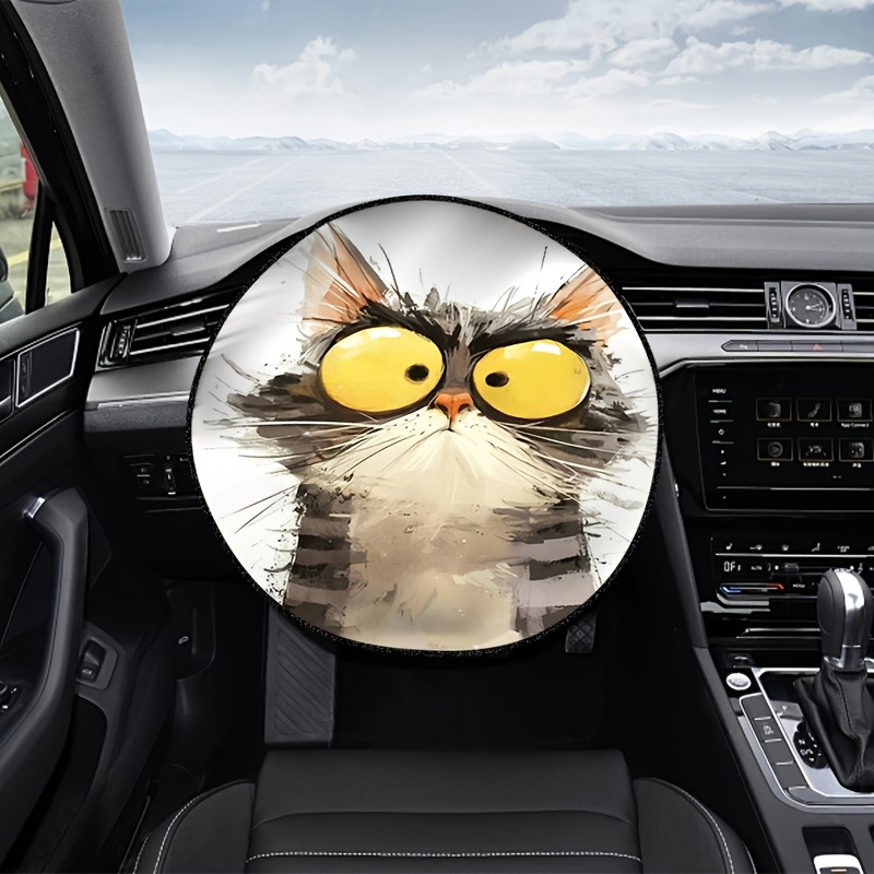TEMU Cartoon Cat Pattern Steering Wheel Sunshade, Cute And Design, Sunscreen And Heat Insulation, Essential For Car Interior Decoration, Enhancing